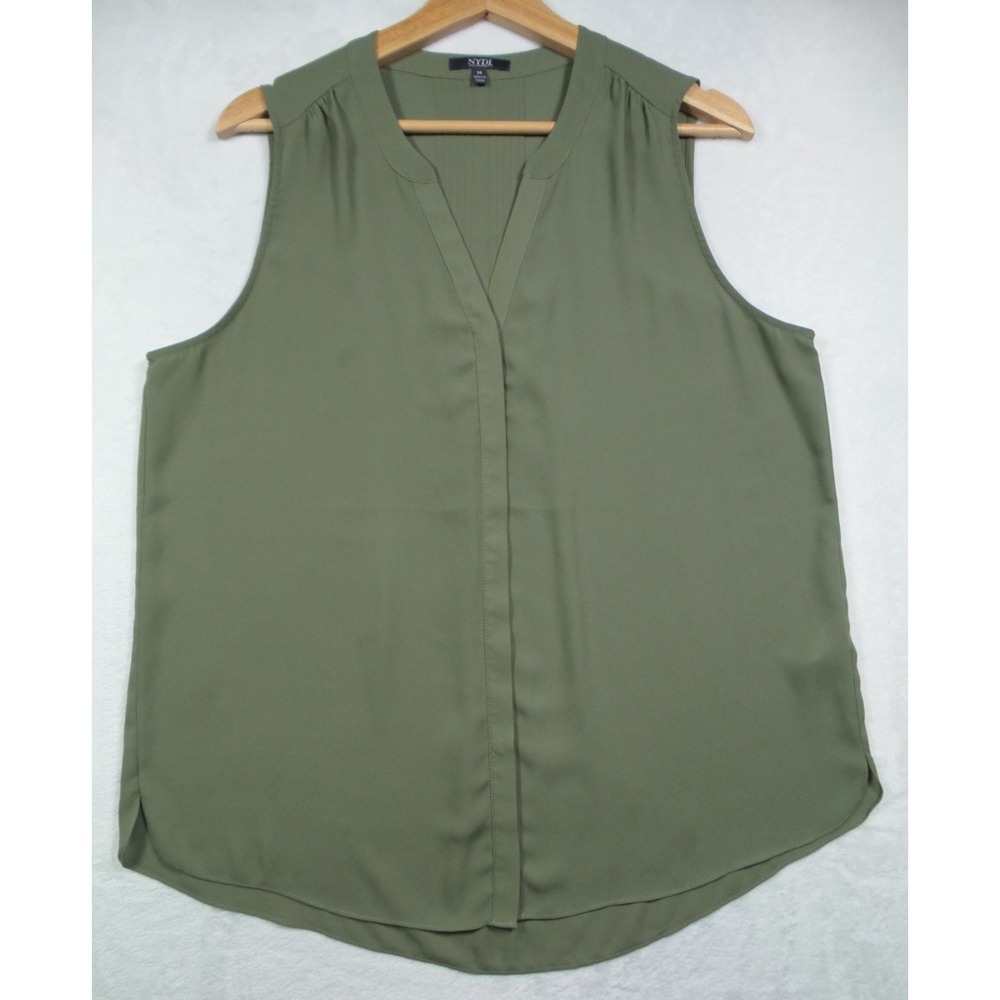 NYDJ Top Womens Size Medium Green Sleeveless Button Up Pintuck Blouse